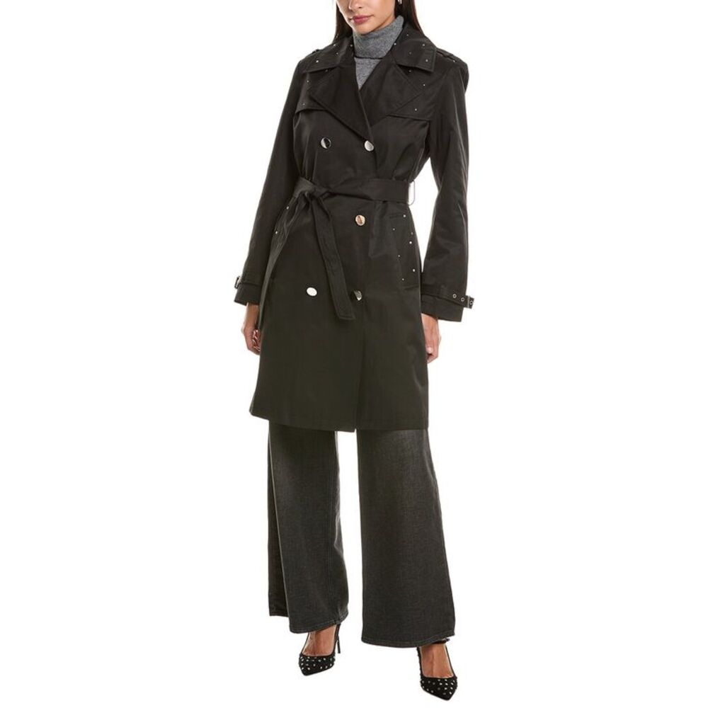 Cece Womens Studs Trench Coat, Black